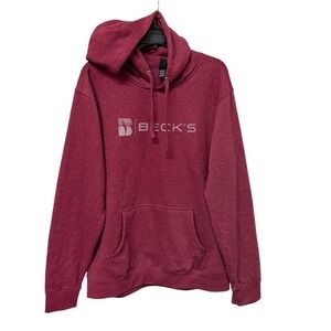 Beck's Graphic Pullover Logo Sporty Hoodie Red Heather Becks‎ Men's Size Large